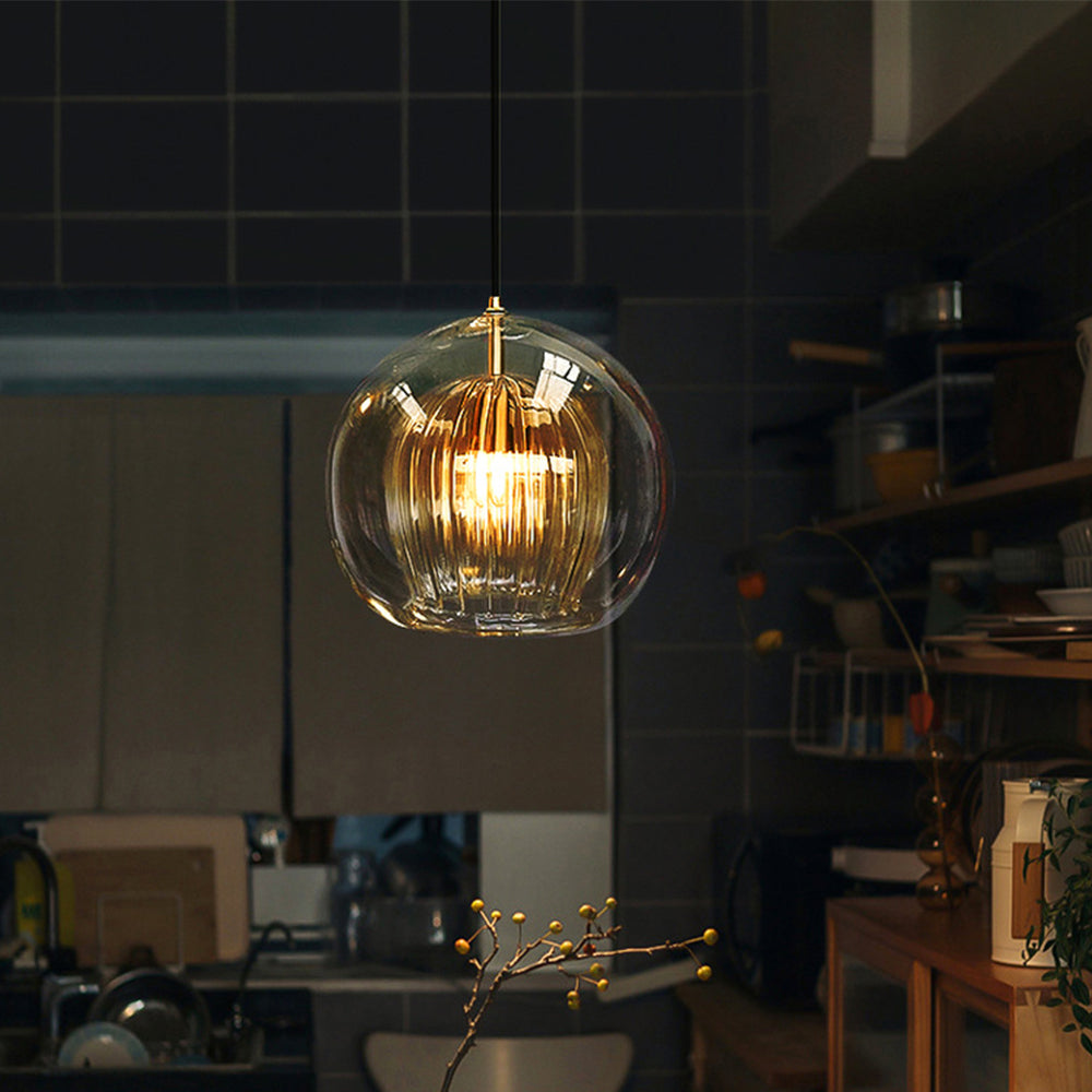 June Glass Globe Pendant Light Clear &Amber 9