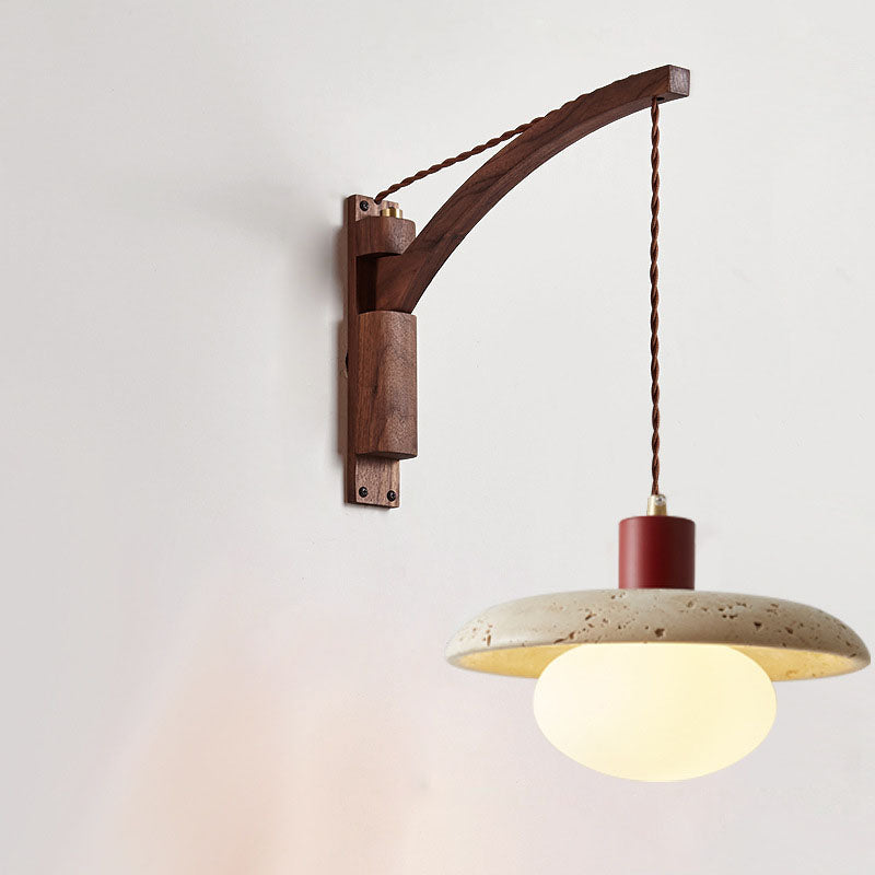 Japanese Wabi-Sabi Wood Glass Dome Wall Sconce Lamp 1-Light 10