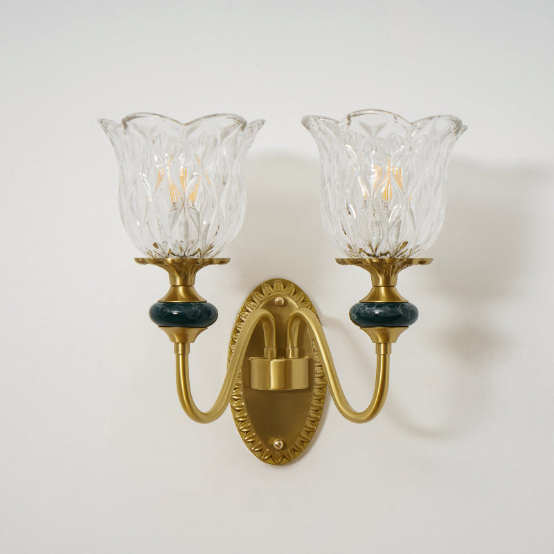 Elara Haus Fluted Glass Wall Lamp with Marble Accent