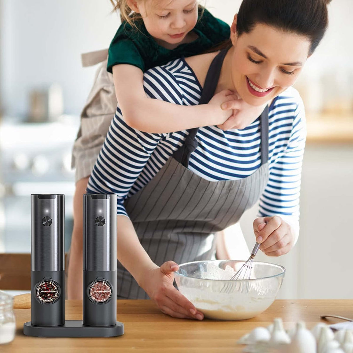 Elara Haus Rechargeable Electric Salt and Pepper Grinder Set with Charging Base