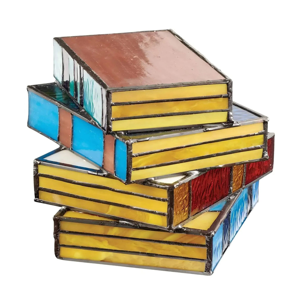Elara Haus Stained Glass Stacked Books Table Lamp