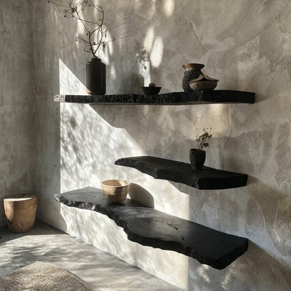 Elara Haus Sculptural Ebony Live Edge Floating Shelves
