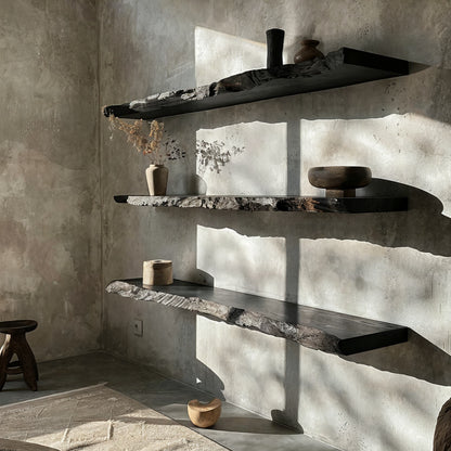 Elara Haus Sculptural Ebony Live Edge Floating Shelves
