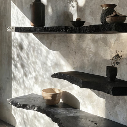 Elara Haus Sculptural Ebony Live Edge Floating Shelves