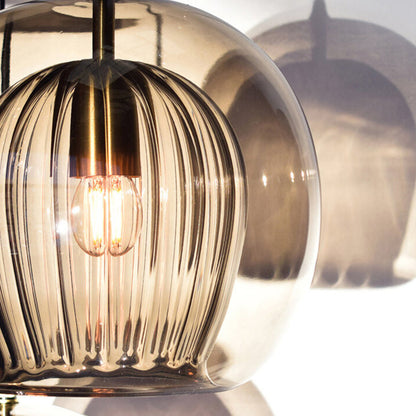Clear Glass Globe Pendant Light with Ribbed Inner Shade
