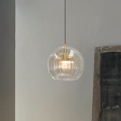 June Glass Globe Pendant Light Clear &Amber 0