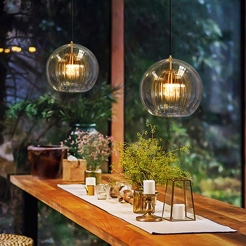 June Glass Globe Pendant Light Clear &Amber 2