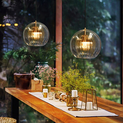 June Glass Globe Pendant Light Clear &Amber 2