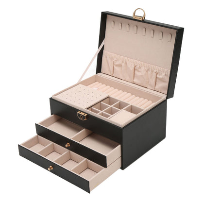 Elara Haus 3-Tier Quilted Jewellery Box with Lock & Key