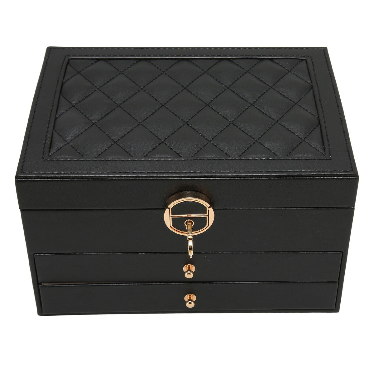 Elara Haus 3-Tier Quilted Jewellery Box with Lock & Key