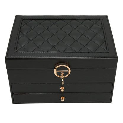 Elara Haus 3-Tier Quilted Jewellery Box with Lock & Key
