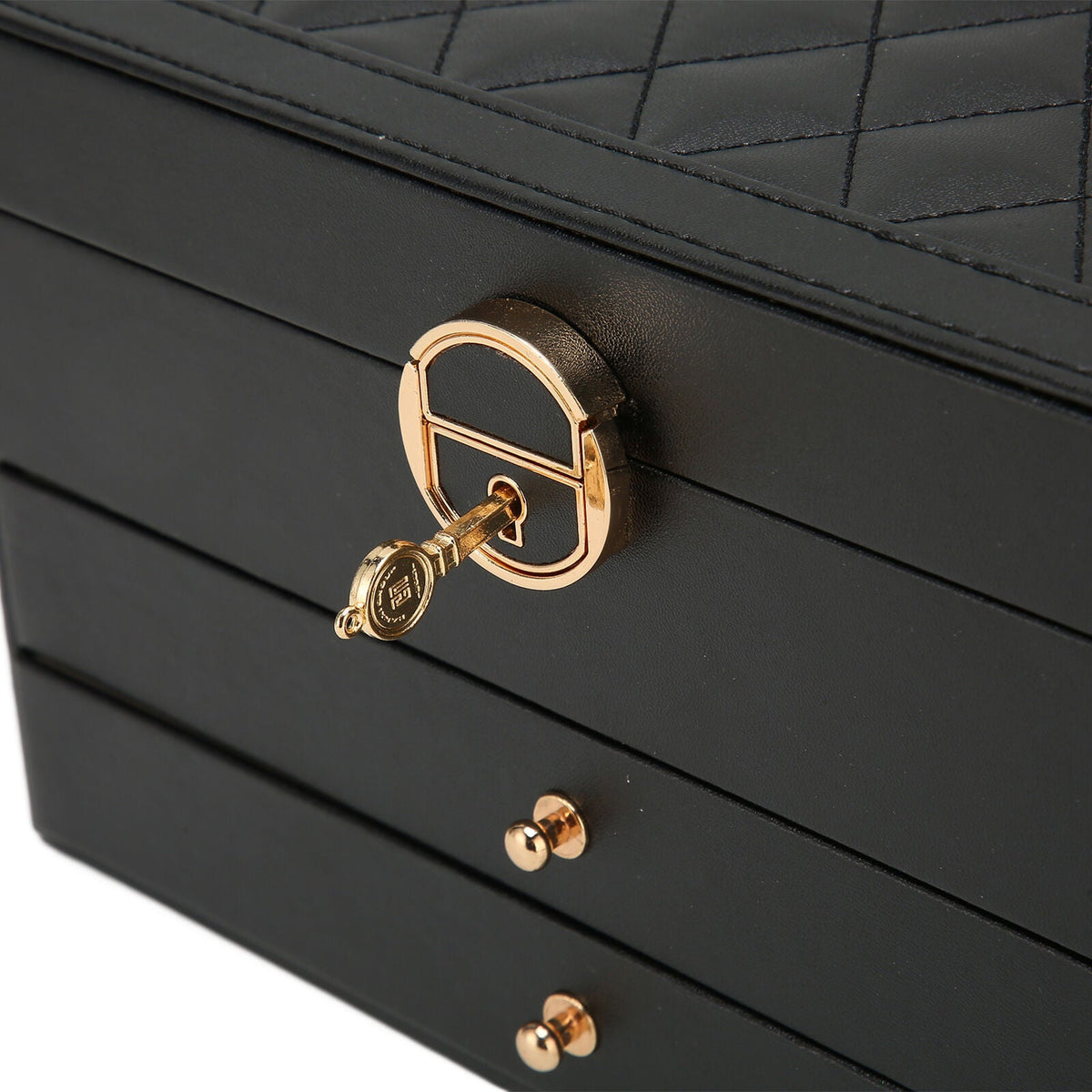 Elara Haus 3-Tier Quilted Jewellery Box with Lock & Key