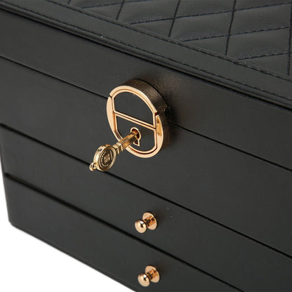 Elara Haus 3-Tier Quilted Jewellery Box with Lock & Key