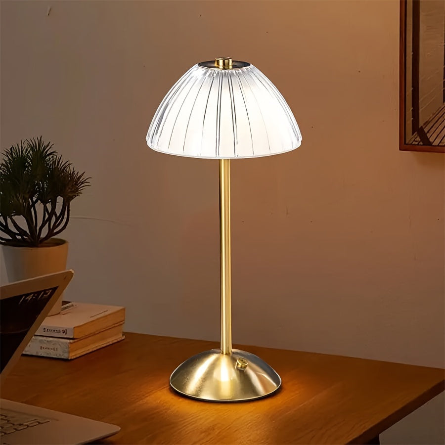 Elara Haus Cordless LED Table Lamp with Fluted Acrylic Shade