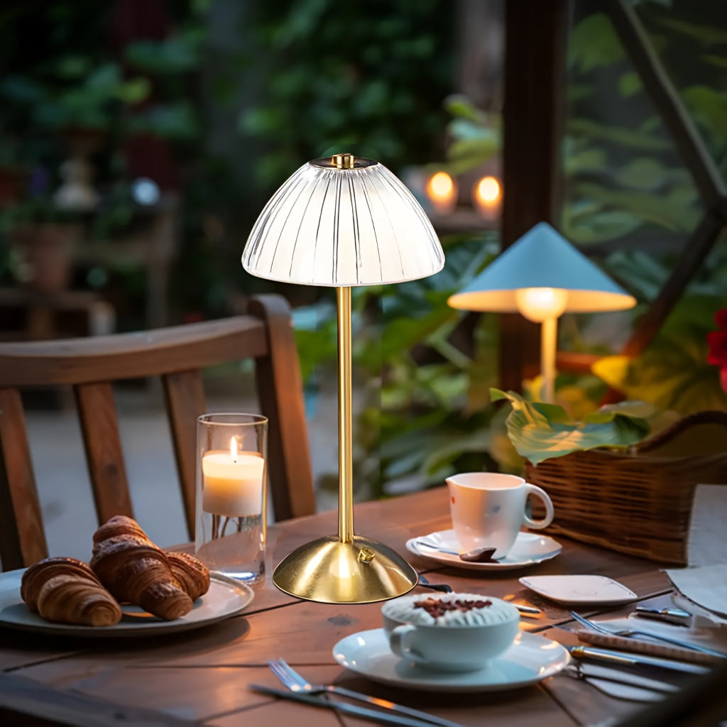 Elara Haus Cordless LED Table Lamp with Fluted Acrylic Shade