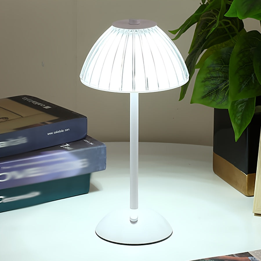 Elara Haus Cordless LED Table Lamp with Fluted Acrylic Shade