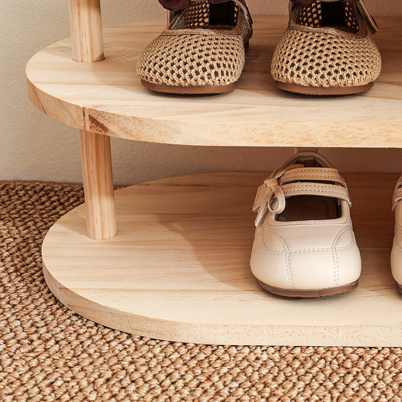 Elara Haus Curved Open Shelf Wood Shoe Rack