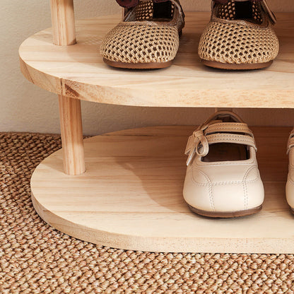 Elara Haus Curved Open Shelf Wood Shoe Rack