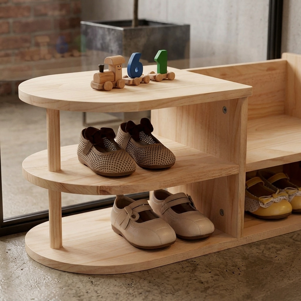 Elara Haus Curved Open Shelf Wood Shoe Rack