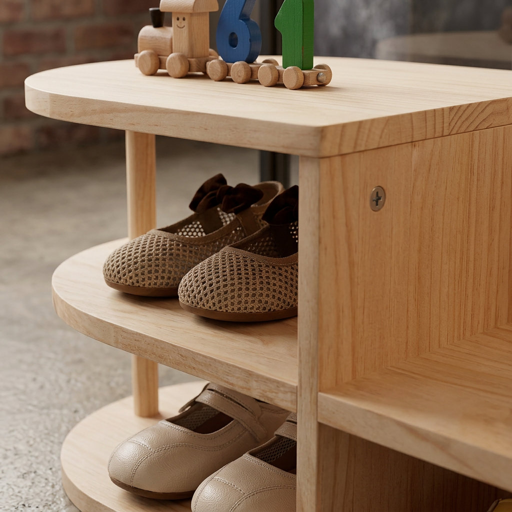 Elara Haus Curved Open Shelf Wood Shoe Rack