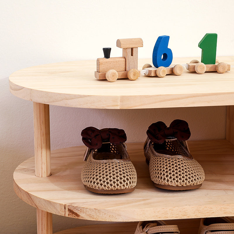 Elara Haus Curved Open Shelf Wood Shoe Rack