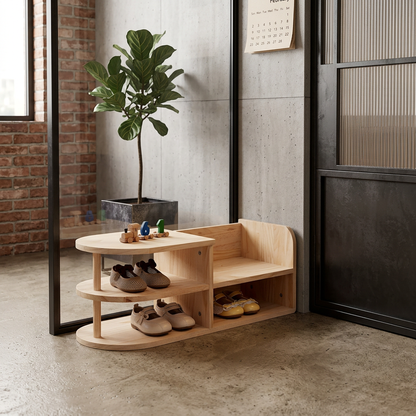 Elara Haus Curved Open Shelf Wood Shoe Rack