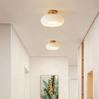 Elara Haus Flush Mount Ceiling Light - Wood and Glass LED Ceiling Lights