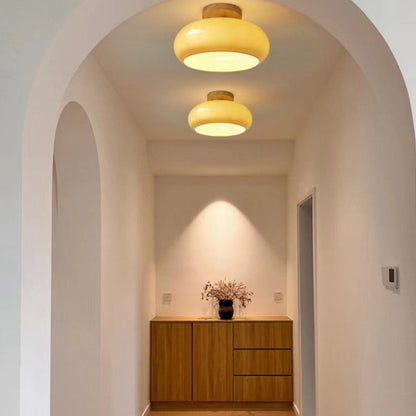 Elara Haus Flush Mount Ceiling Light - Wood and Glass LED Ceiling Lights