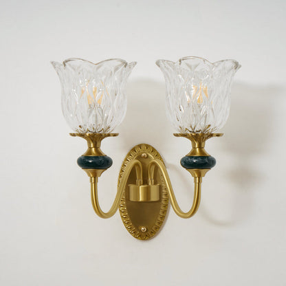 Elara Haus Fluted Glass Wall Lamp with Marble Accent