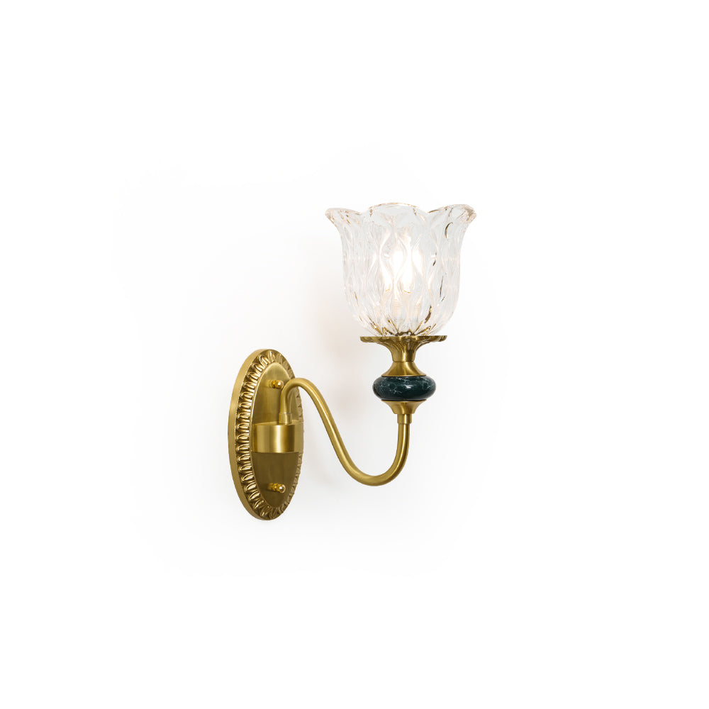 Elara Haus Fluted Glass Wall Lamp with Marble Accent