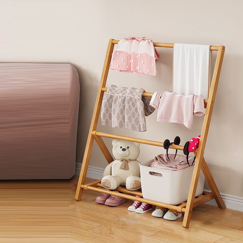 Contemporary Scandinavian Rectangular Natural Nan Bamboo Foldable Kids Hall Tree 2/4-Tier For Bedroom 16