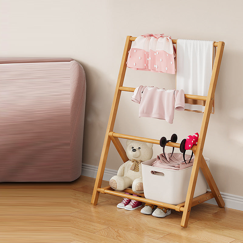 Contemporary Scandinavian Rectangular Natural Nan Bamboo Foldable Kids Hall Tree 2/4-Tier For Bedroom 0