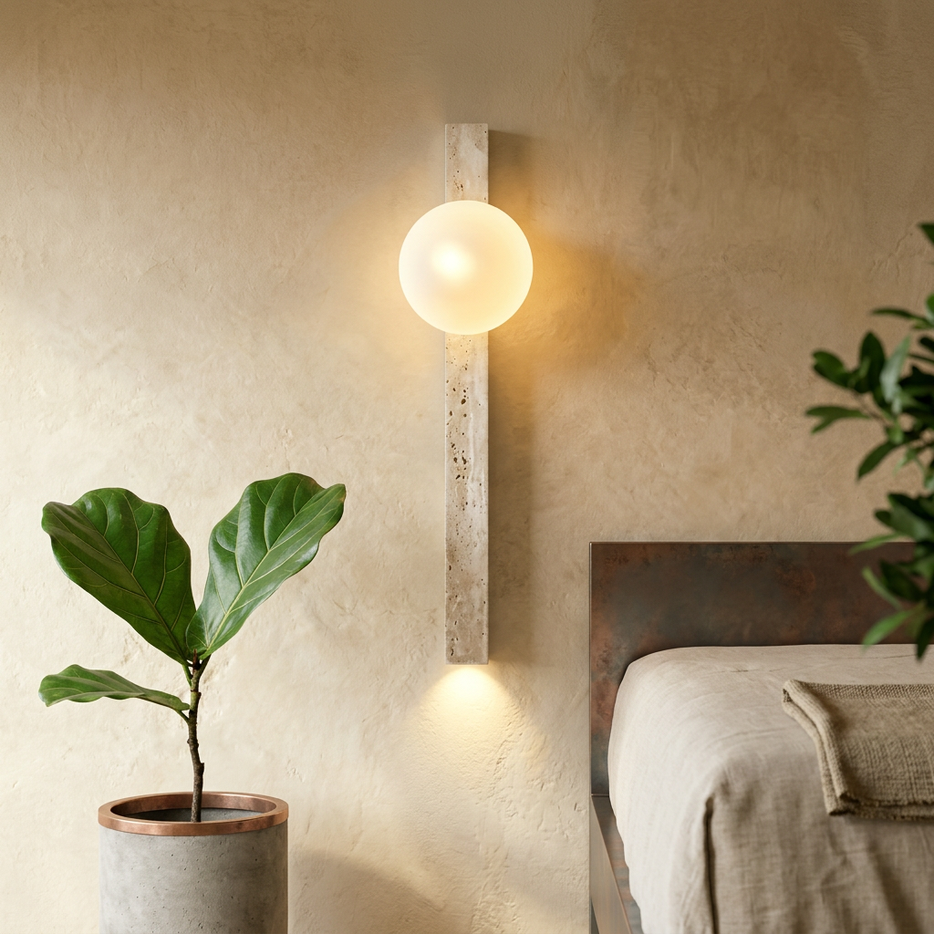 Elara Haus Linear Stone Wall Light with Globe Diffuser