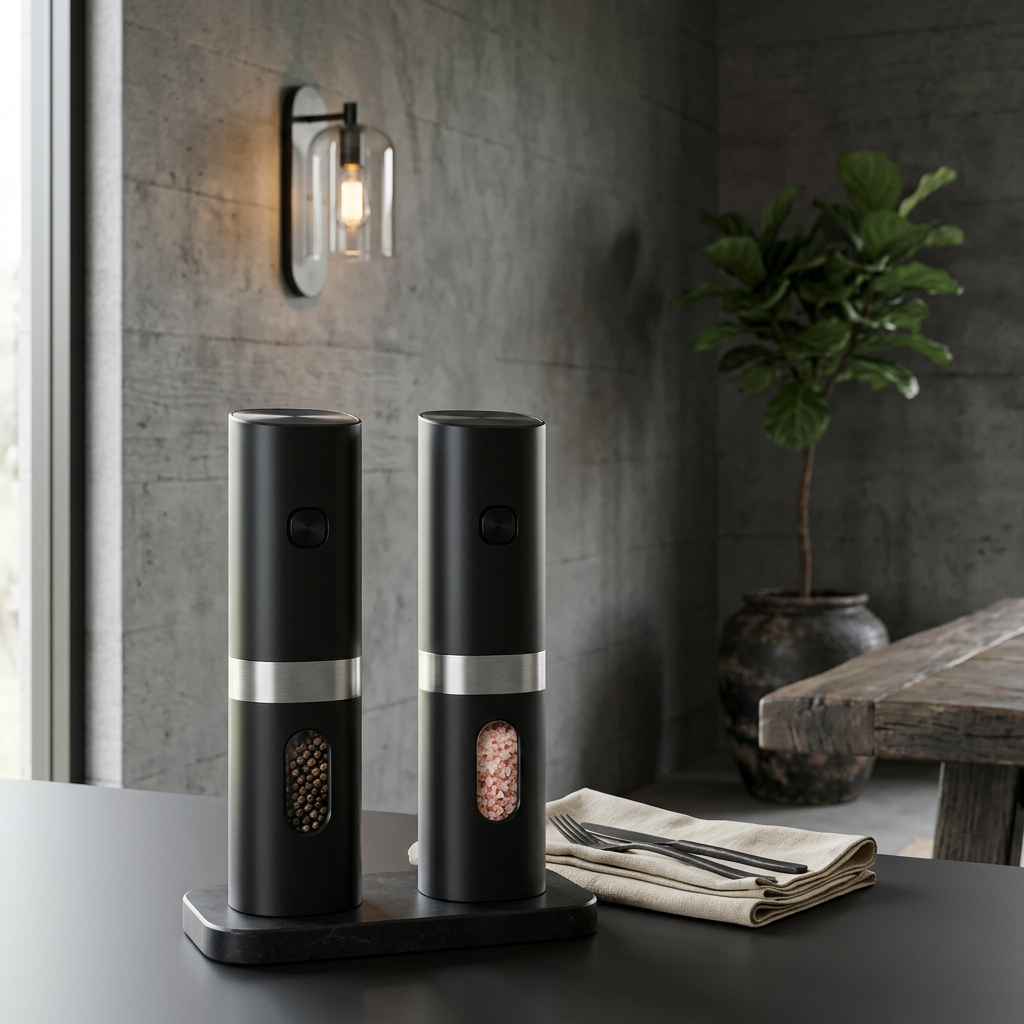 Elara Haus Rechargeable Electric Salt and Pepper Grinder Set with Charging Base