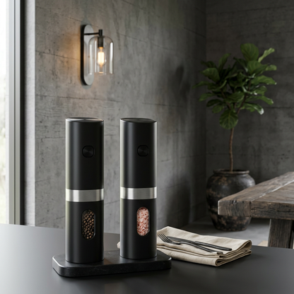 Elara Haus Rechargeable Electric Salt and Pepper Grinder Set with Charging Base