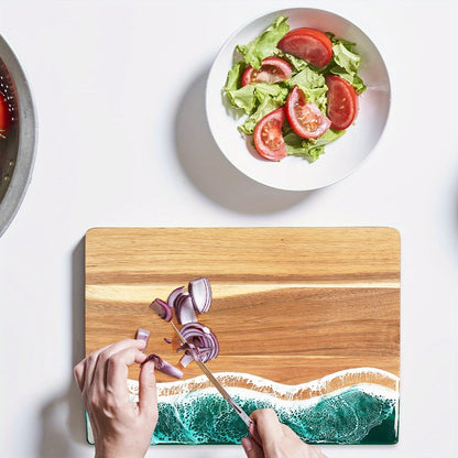 Elara Haus Rectangular Wood Serving Board with Resin Wave Art