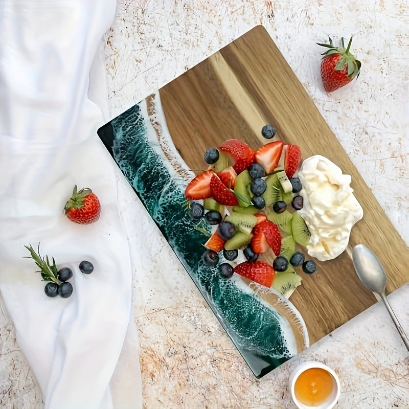 Elara Haus Rectangular Wood Serving Board with Resin Wave Art
