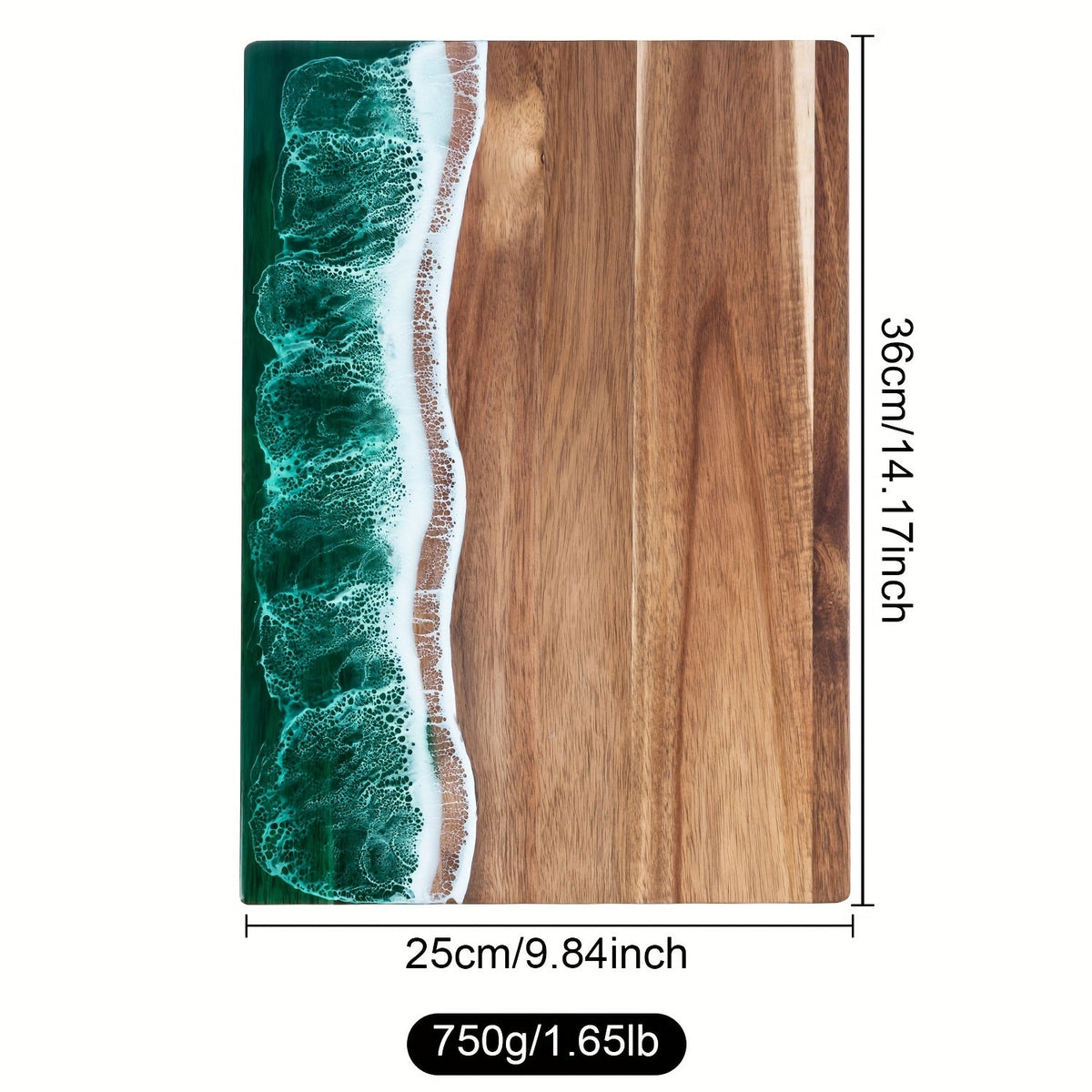 Elara Haus Rectangular Wood Serving Board with Resin Wave Art