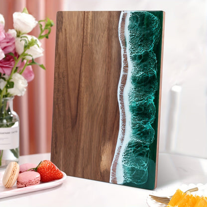 Elara Haus Rectangular Wood Serving Board with Resin Wave Art