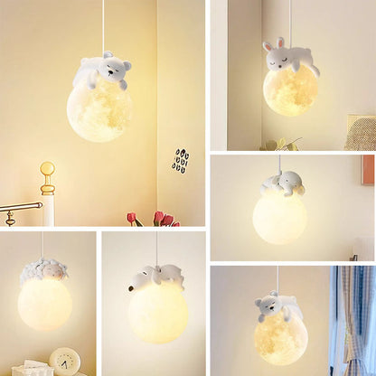 Elara Haus Resin Animal Moon Globe Pendant Light
