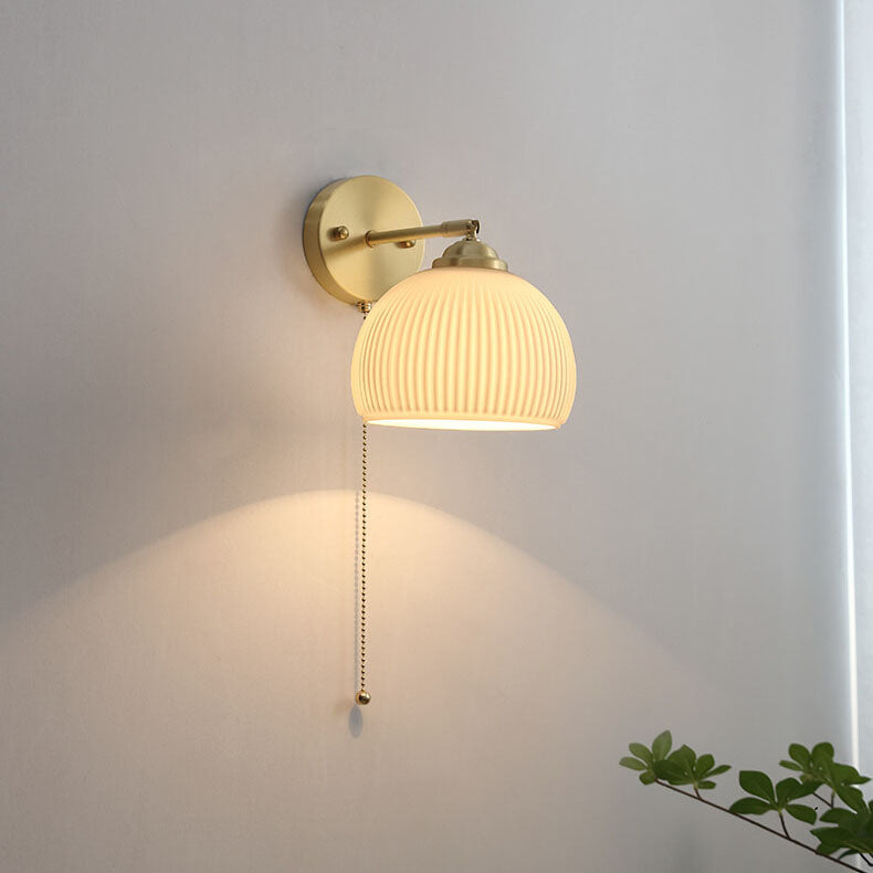Contemporary Nordic Striped White Glass Brass 1-Light Pull Cord Wall Sconce Lamp For Bedroom 10
