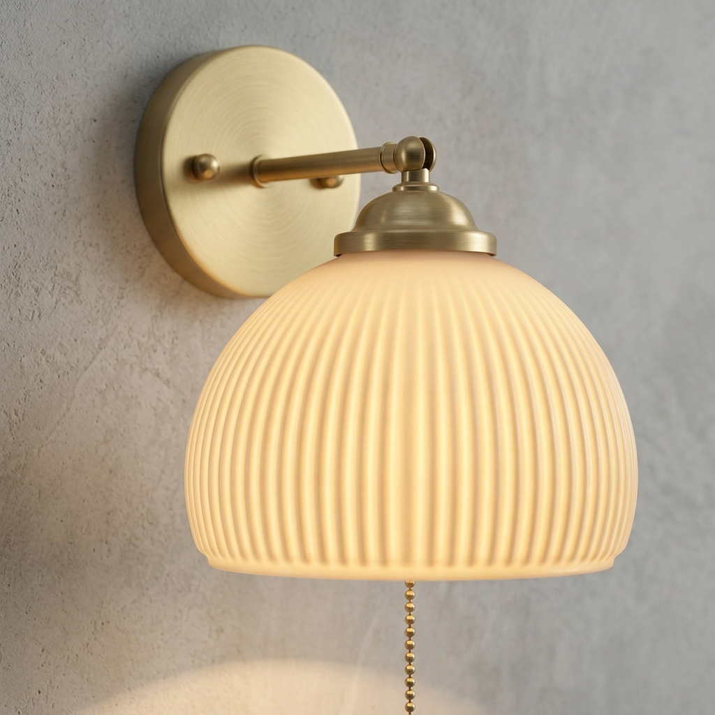 Elara Haus Ribbed Glass Pull Cord Wall Lamp