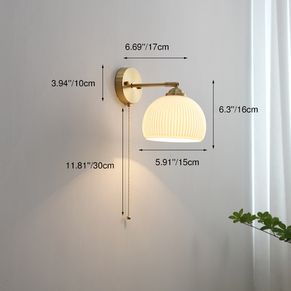 Elara Haus Ribbed Glass Pull Cord Wall Lamp