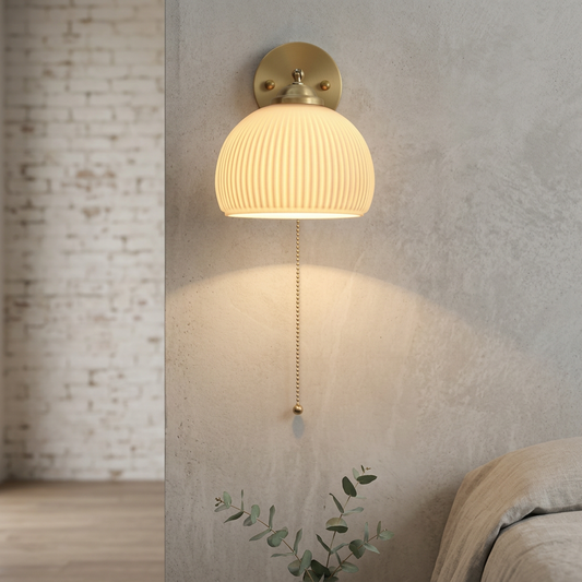 Elara Haus Ribbed Glass Pull Cord Wall Lamp