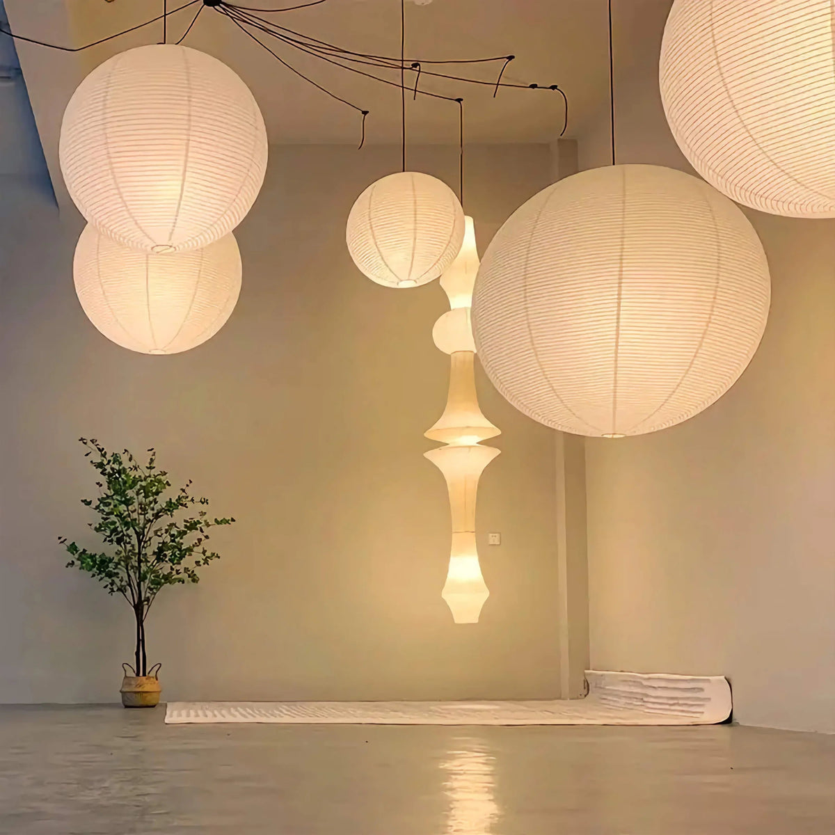 Elara Haus Ribbed Spherical Lantern Pendant Light with Wire Frame