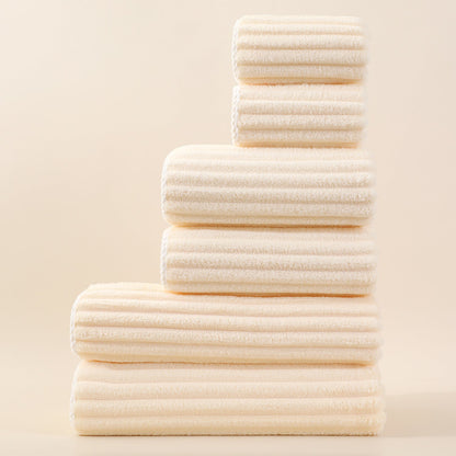 Striped Absorbent Coral Fleece Face Towel Set 0