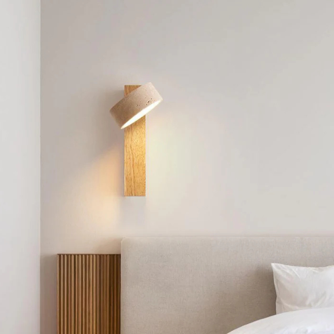 Elara Haus Rotated Stone Ring Wood Backing Wall Light
