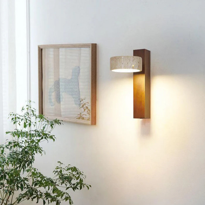 Elara Haus Rotated Stone Ring Wood Backing Wall Light