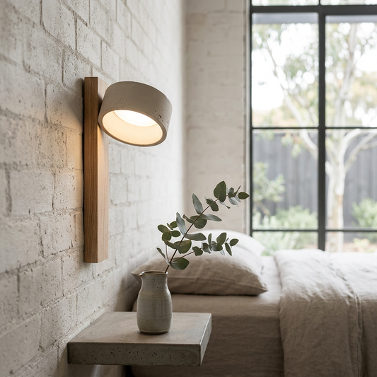 Elara Haus Rotated Stone Ring Wood Backing Wall Light