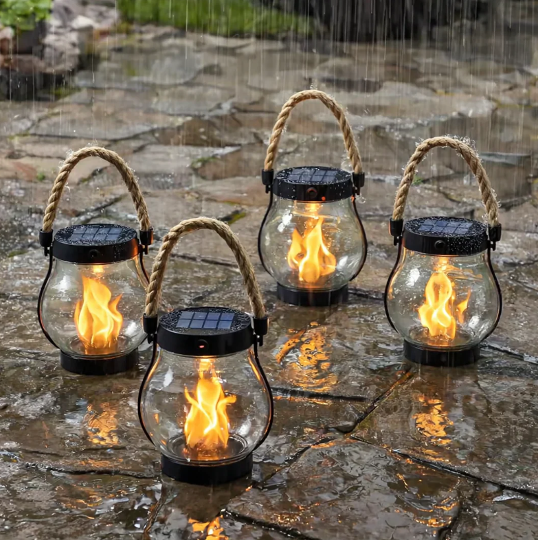 Elara Haus Solar Flame Effect Outdoor Tabletop Lantern